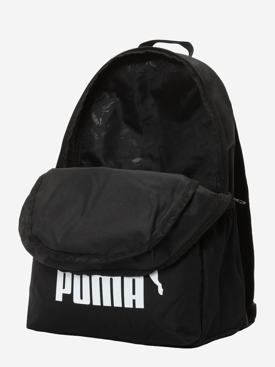 Rucsac Puma Negru cu Logo Alb, Buzunar Frontal și Compartiment Principal, Unisex
