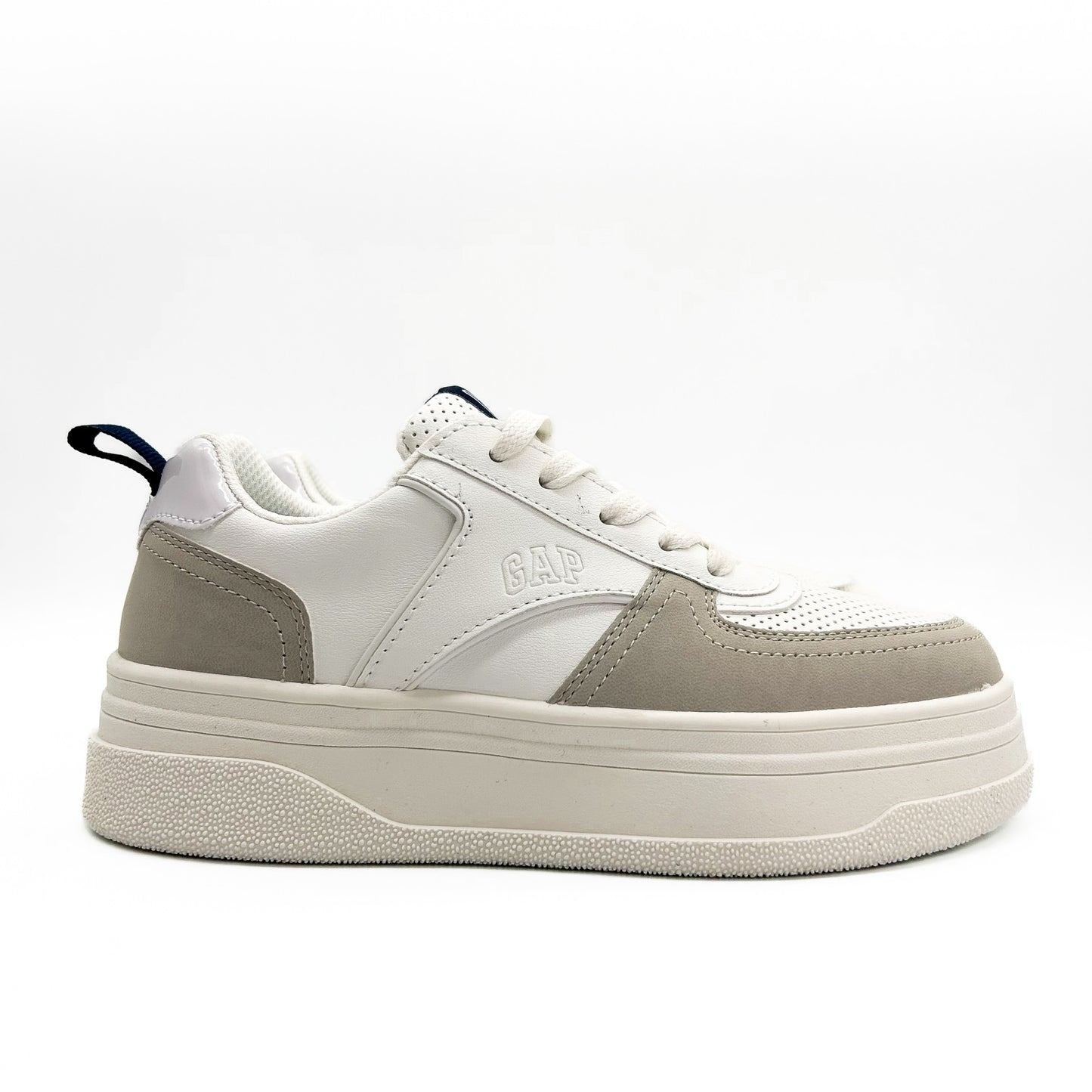 Sneakers GAP Platform Albi cu Detalii Gri și Bleumarin
