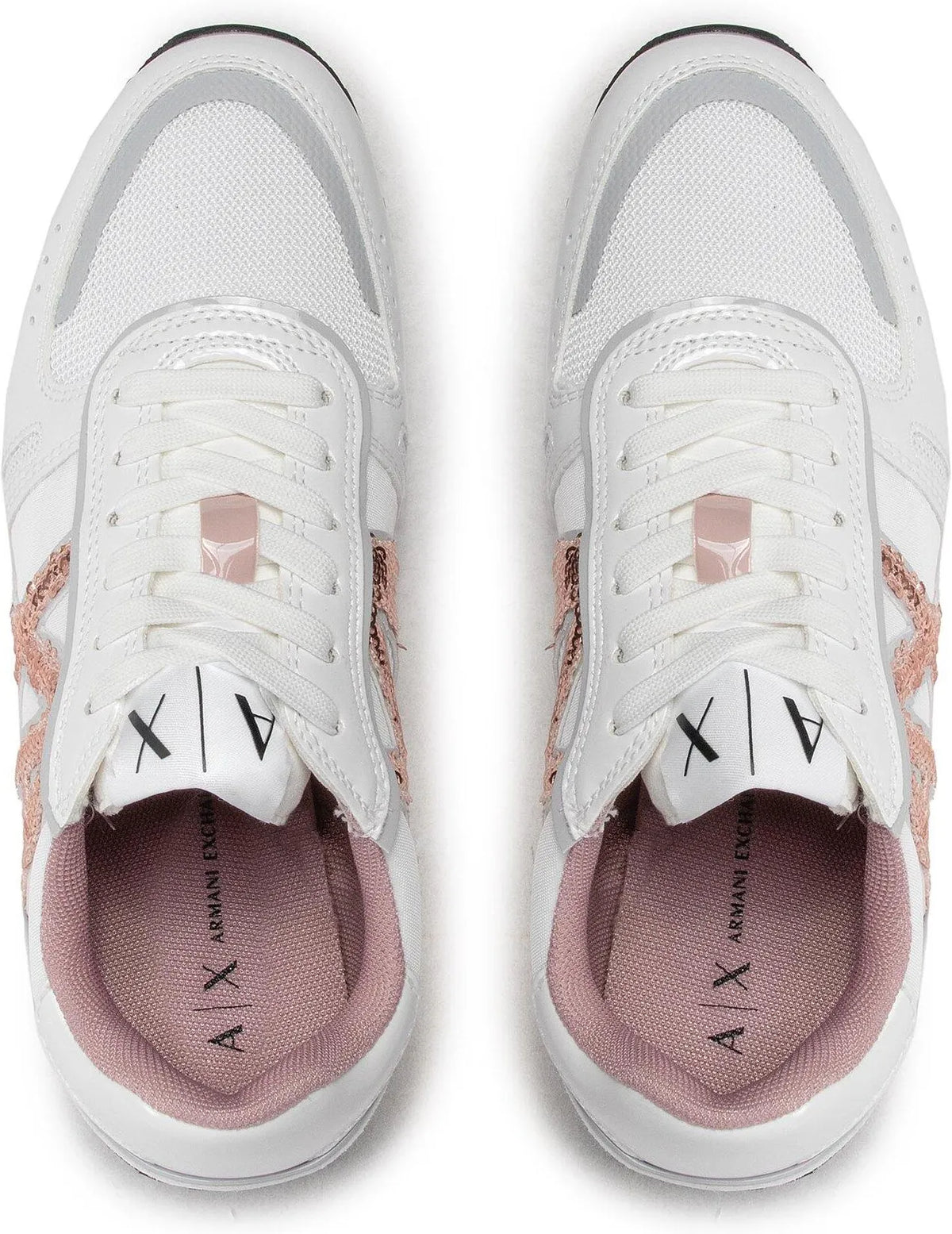 Sneakers Armani Exchange Albi Damă cu Detalii Roz Metalizat