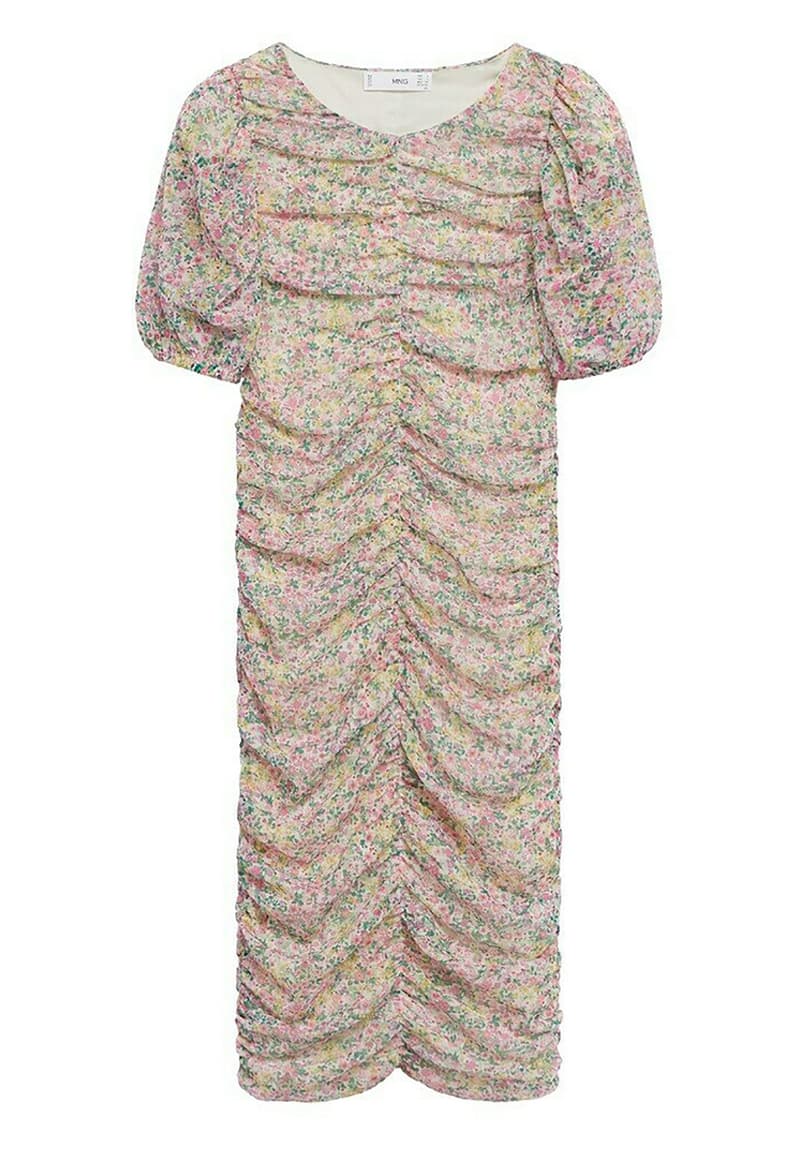 Rochie cu imprimeu floral, fronsată Mango pentru femei, multicoloră