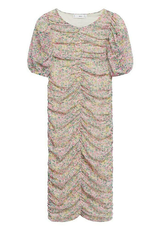 Rochie cu imprimeu floral, fronsată Mango pentru femei, multicoloră
