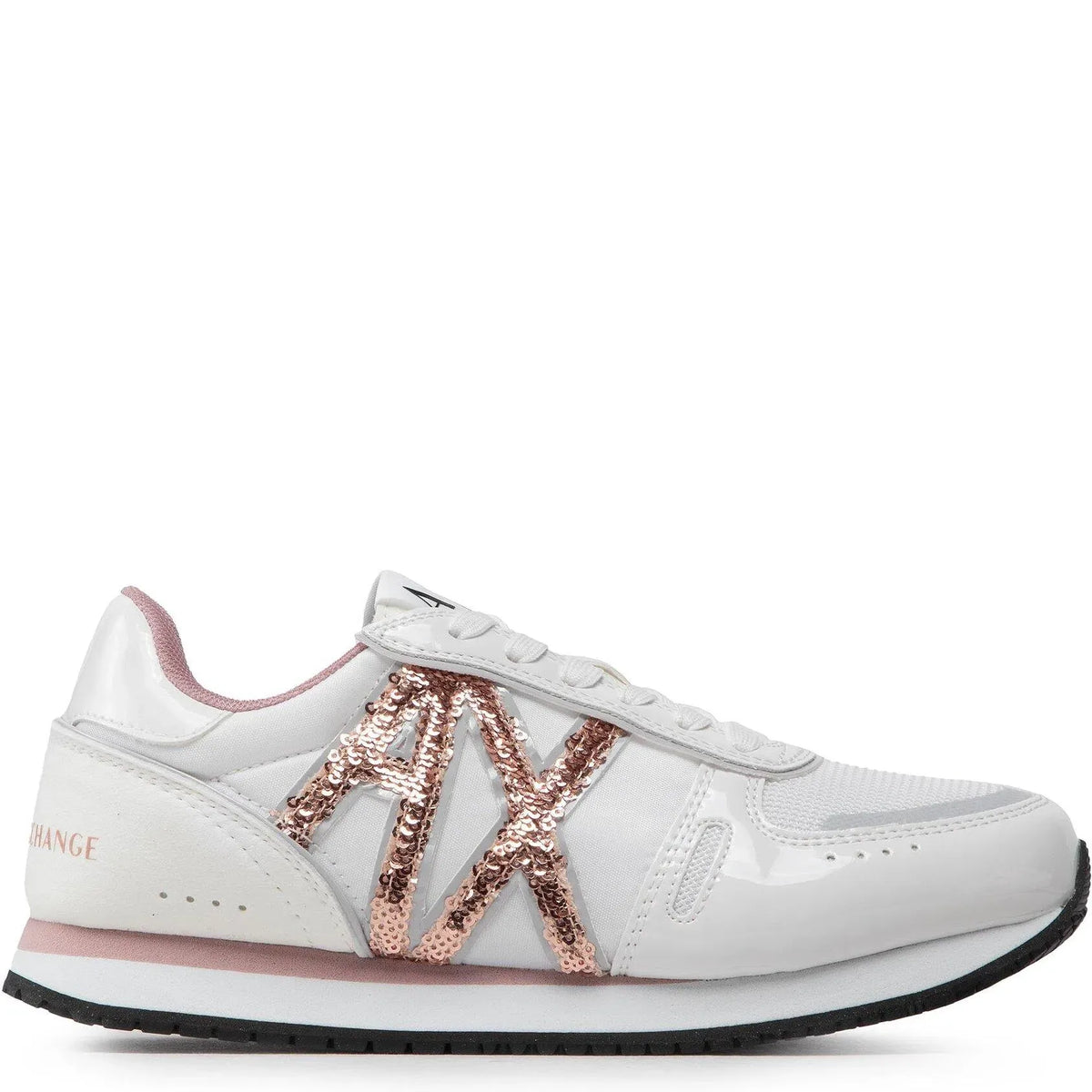 Sneakers Armani Exchange Albi Damă cu Detalii Roz Metalizat