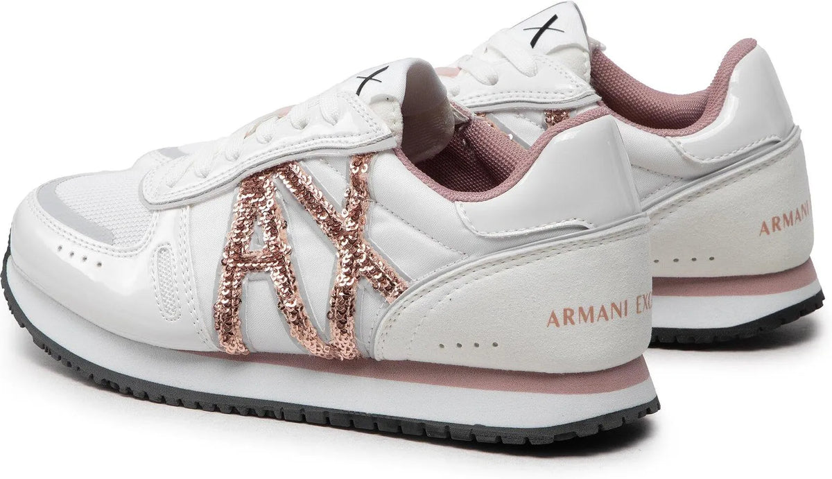 Sneakers Armani Exchange Albi Damă cu Detalii Roz Metalizat