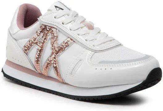 Sneakers Armani Exchange Albi Damă cu Detalii Roz Metalizat