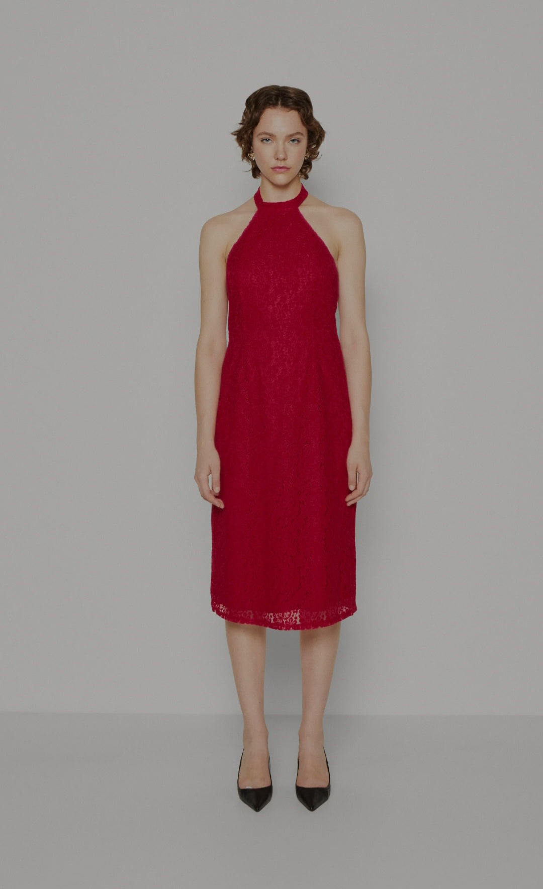 Rochie din material țesut cu decolteu halter și dantelă ONLY pentru femei