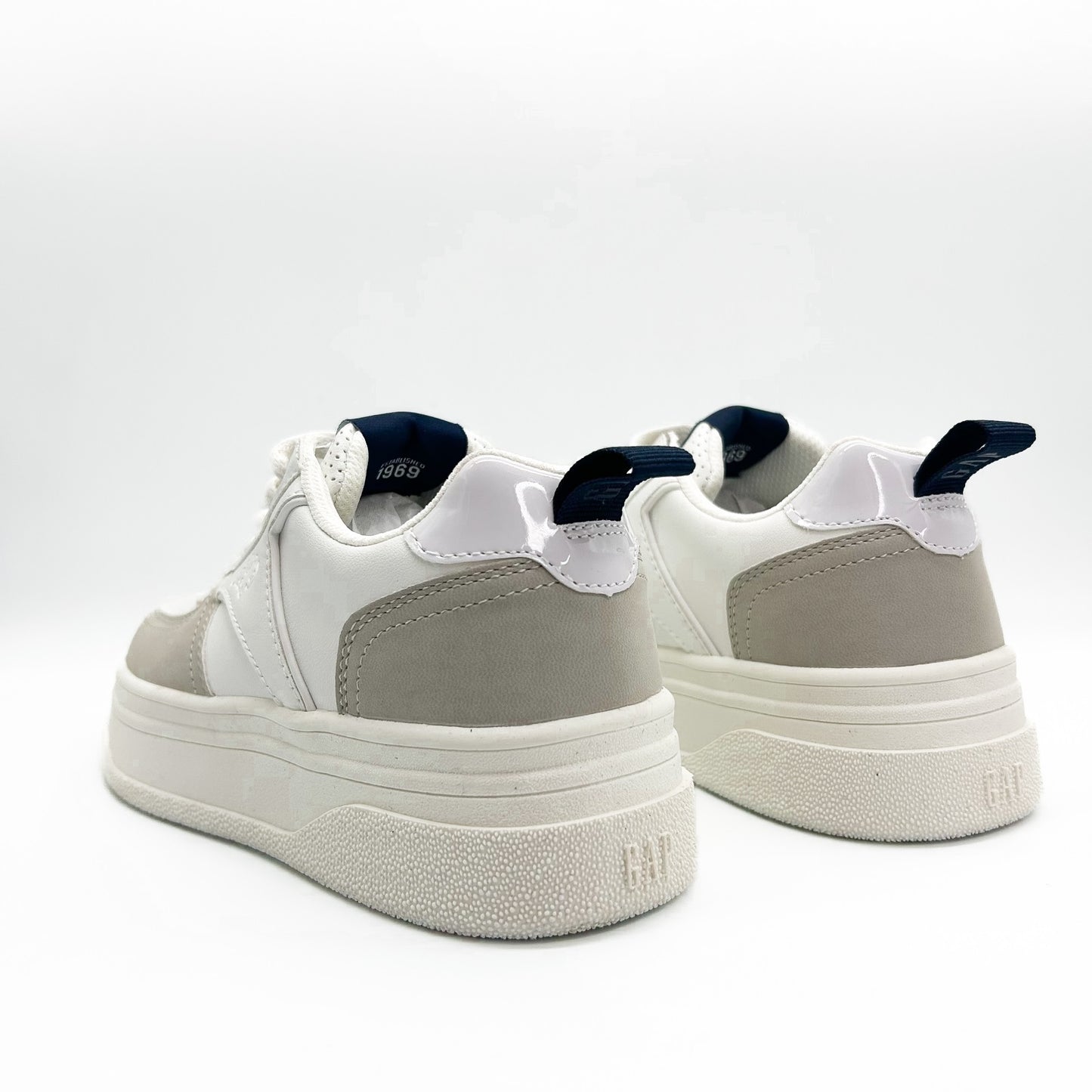 Sneakers GAP Platform Albi cu Detalii Gri și Bleumarin