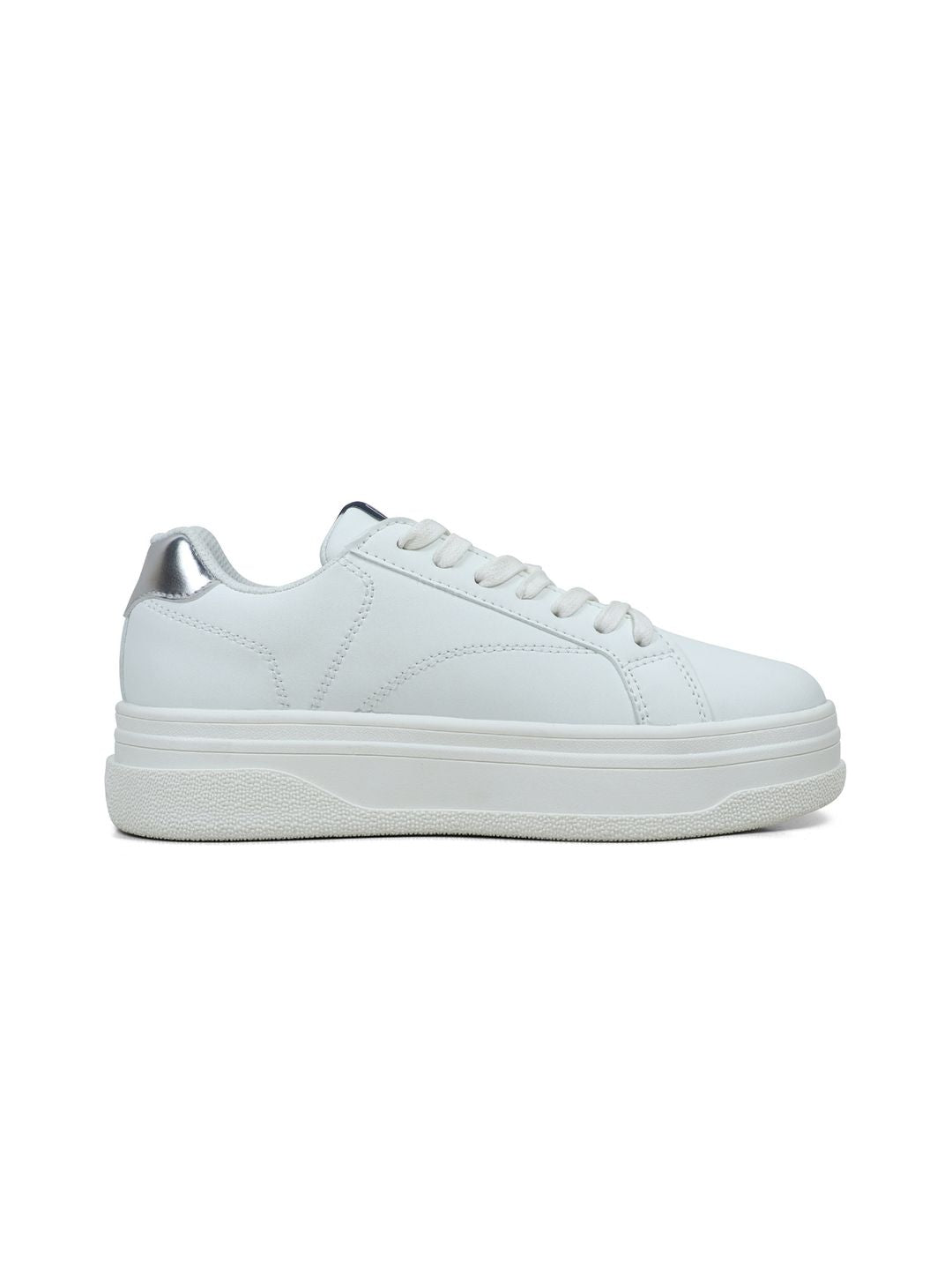 Sneakers GAP Platform Albi Femei cu Detalii Argintii