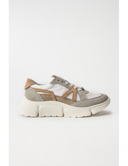 SAS Sneakers Bej, Gri Deschis și Alb din Piele Naturală Întoarsă și Material Sintetic