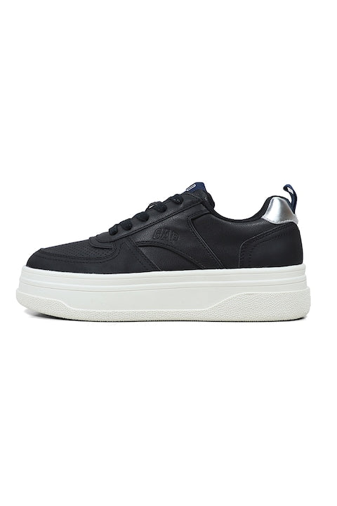 Sneakers GAP Platform Negri cu Talpă Albă și Detalii Argintii