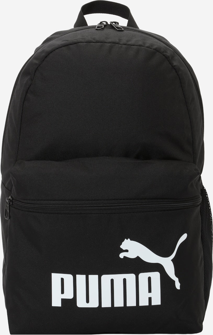 Rucsac Puma Negru cu Logo Alb, Buzunar Frontal și Compartiment Principal, Unisex