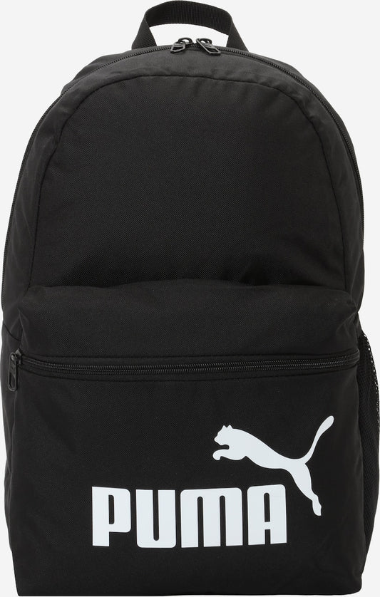 Rucsac Puma Negru cu Logo Alb, Buzunar Frontal și Compartiment Principal, Unisex