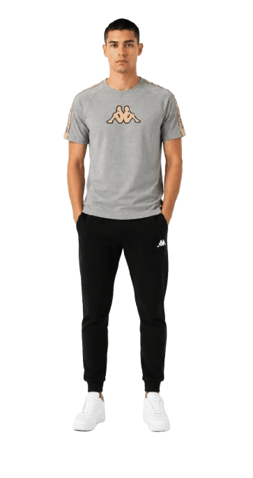 Tricou Kappa Logo Tape Gri Melanj Bărbați