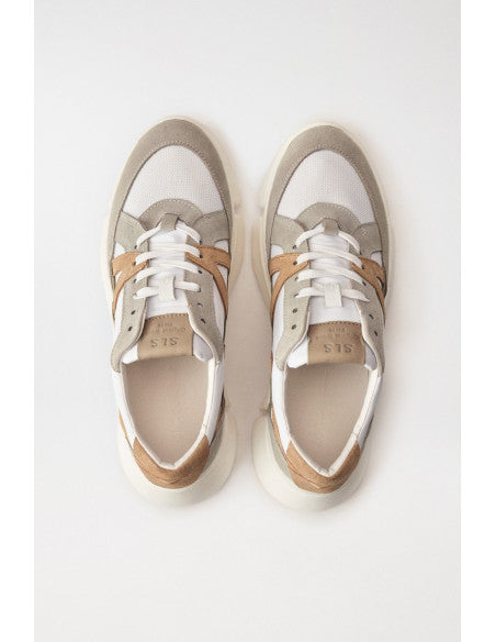 SAS Sneakers Bej, Gri Deschis și Alb din Piele Naturală Întoarsă și Material Sintetic