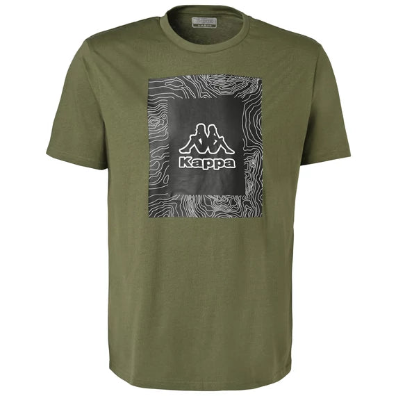 Tricou Kappa Verde Kaki cu Logo Grafic Bărbați