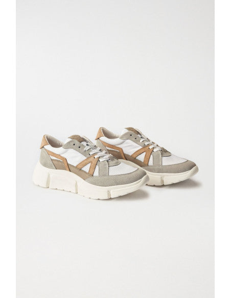 SAS Sneakers Bej, Gri Deschis și Alb din Piele Naturală Întoarsă și Material Sintetic