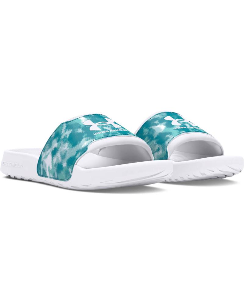 Papuci Under Armour Ansa Graphic Damă, Alb/Turcoaz, Imprimeu Tie-Dye