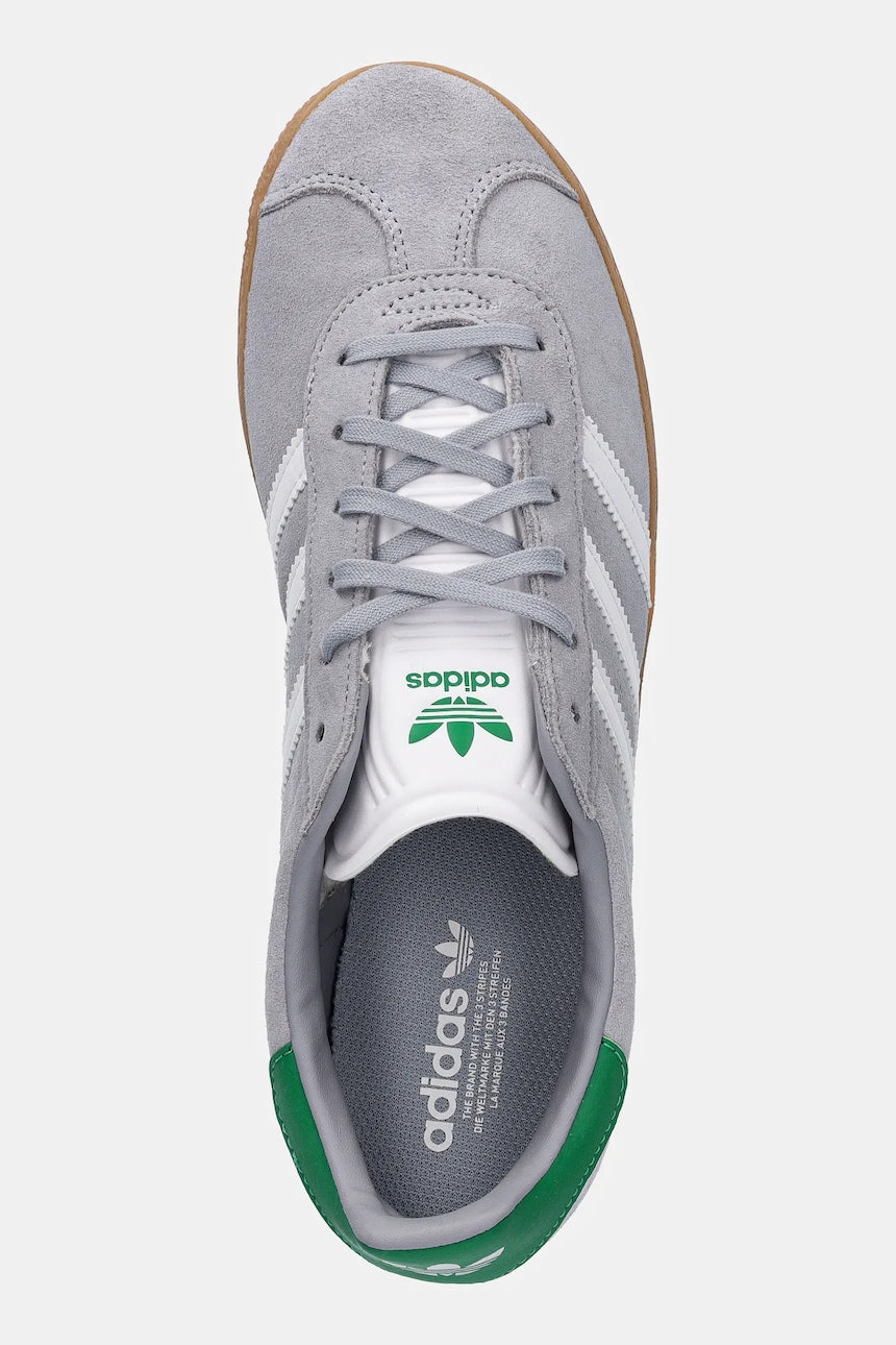Sneakers Adidas Gazelle Gri cu Alb și Verde – Piele Naturală & Material Sintetic