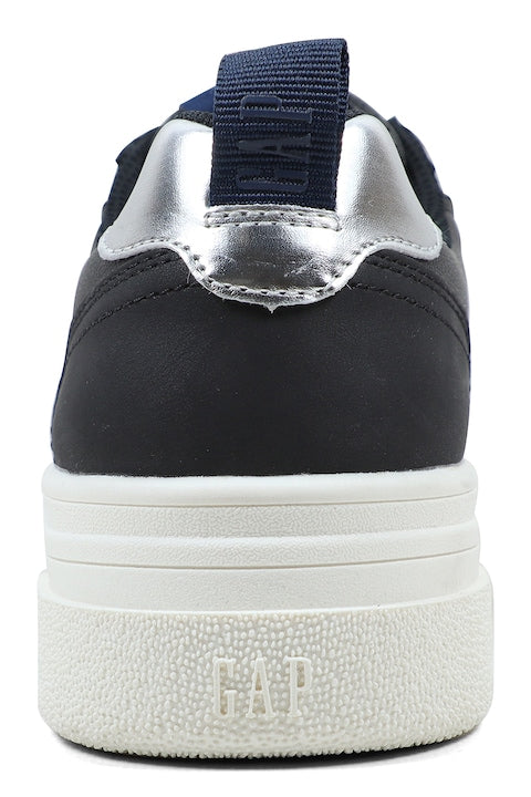 Sneakers GAP Platform Negri cu Talpă Albă și Detalii Argintii