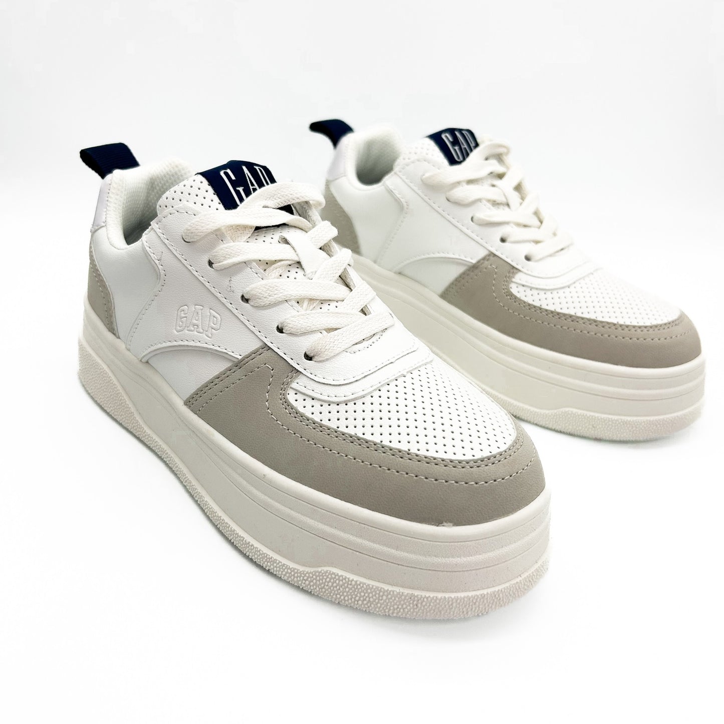 Sneakers GAP Platform Albi cu Detalii Gri și Bleumarin