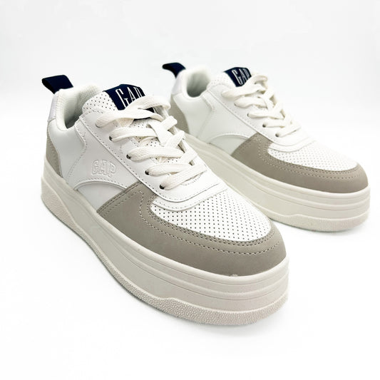 Sneakers GAP Platform Albi cu Detalii Gri și Bleumarin