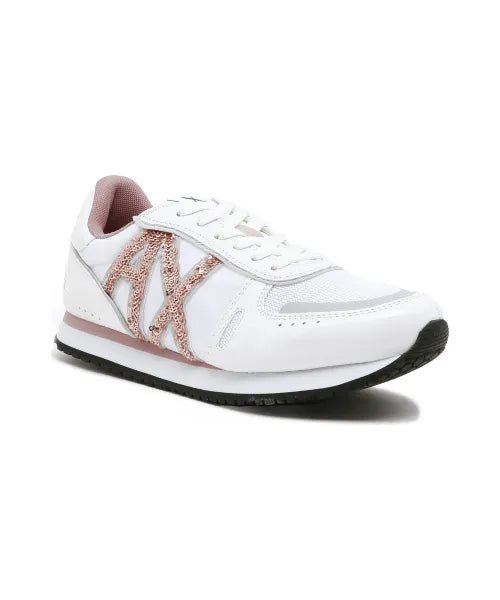 Sneakers Armani Exchange Albi Damă cu Detalii Roz Metalizat