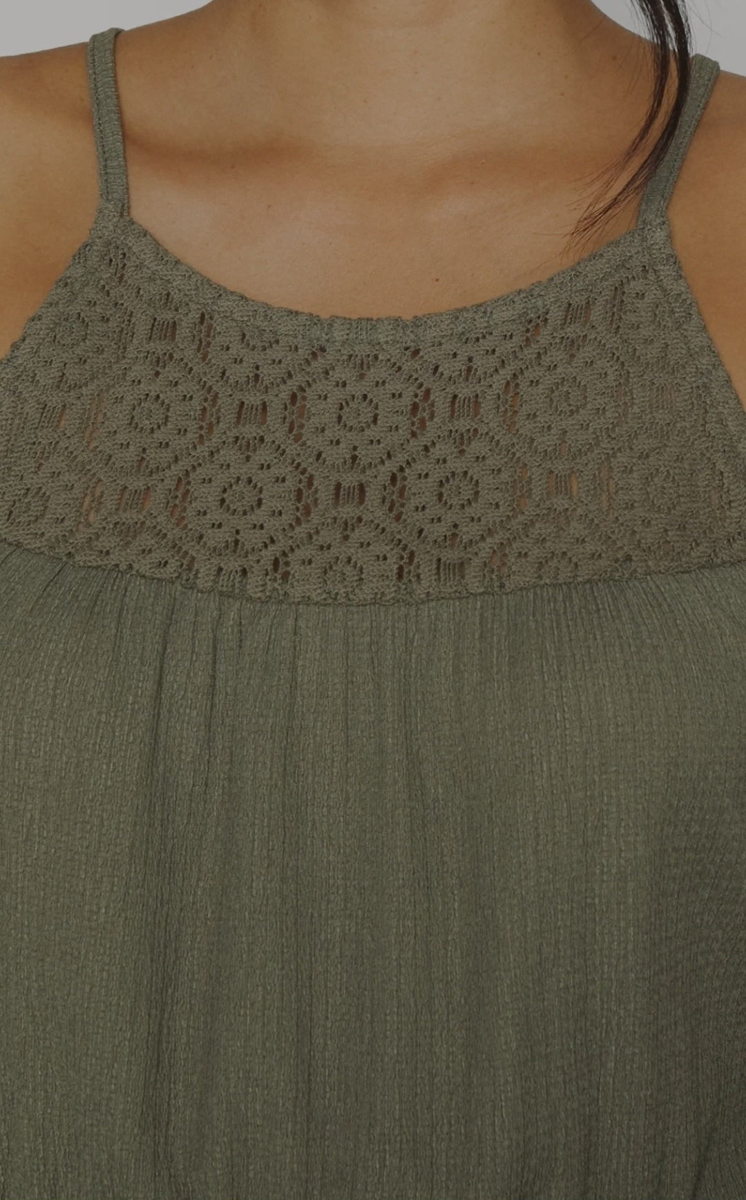 Rochie cu detaliu croșetat la decolteu, halter, evazată Anna Field pentru femei, oliv