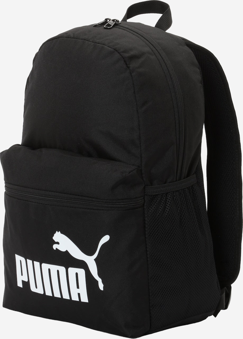 Rucsac Puma Negru cu Logo Alb, Buzunar Frontal și Compartiment Principal, Unisex