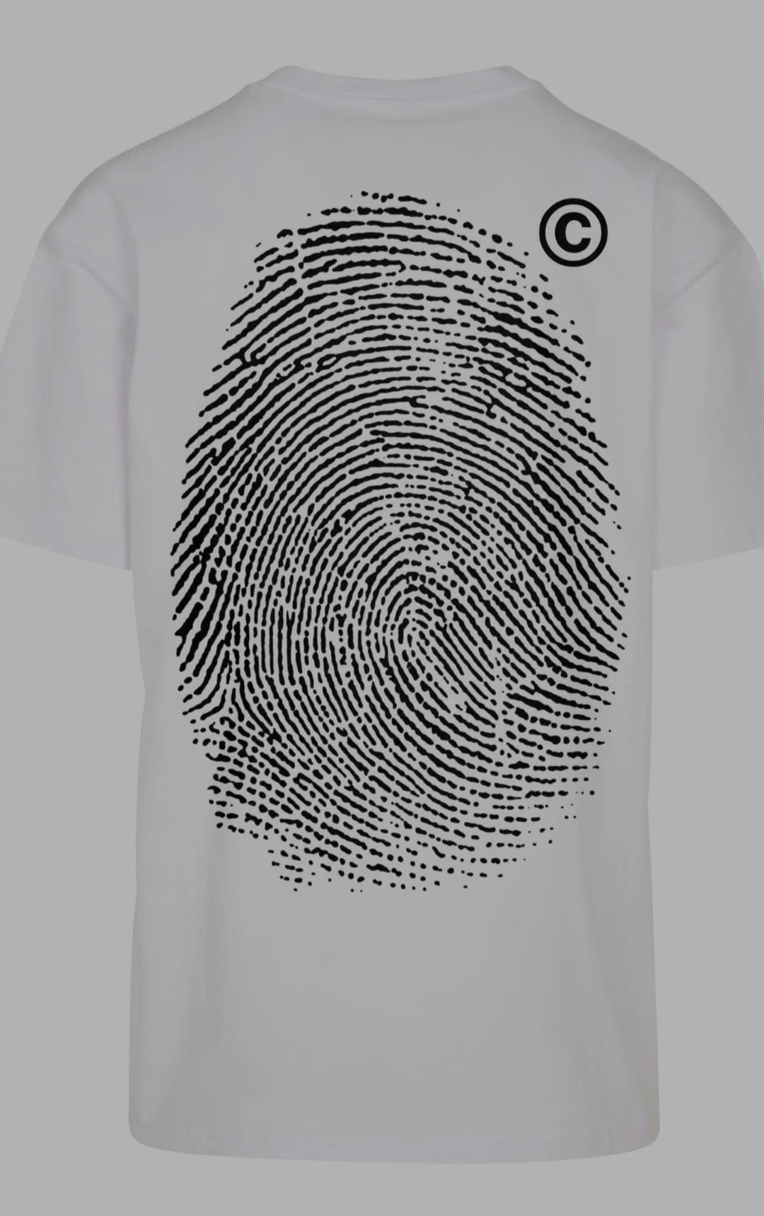 Tricou Oversized Alb Bărbați cu Imprimeu Fingerprint