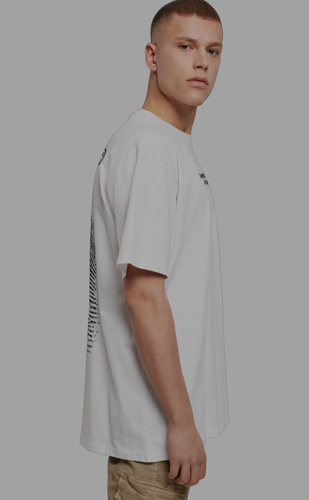 Tricou Oversized Alb Bărbați cu Imprimeu Fingerprint