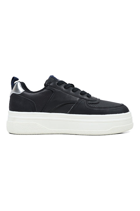 Sneakers GAP Platform Negri cu Talpă Albă și Detalii Argintii