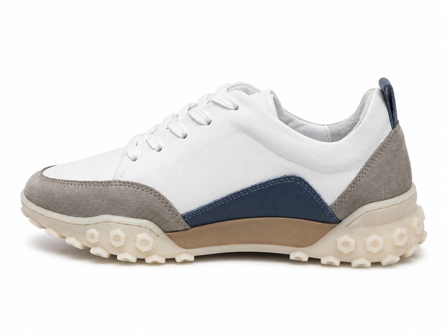 Pantofi Sport Unisex Novita din Piele Naturală 100%, Alb-Gri cu Detalii Albastre