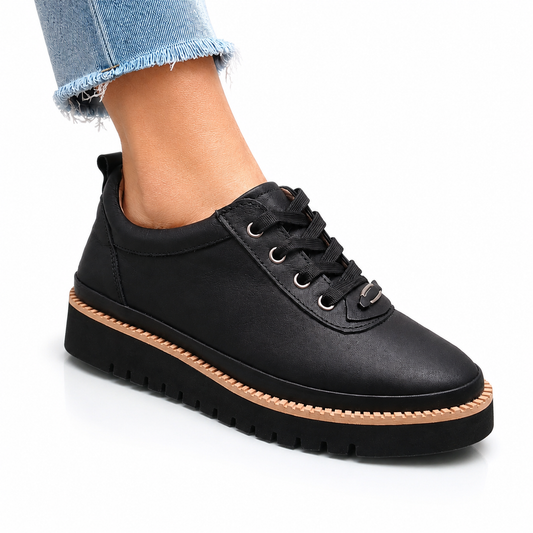 Pantofi Casual Novita Damă din Piele Naturală  Negri, Talpă Groasă