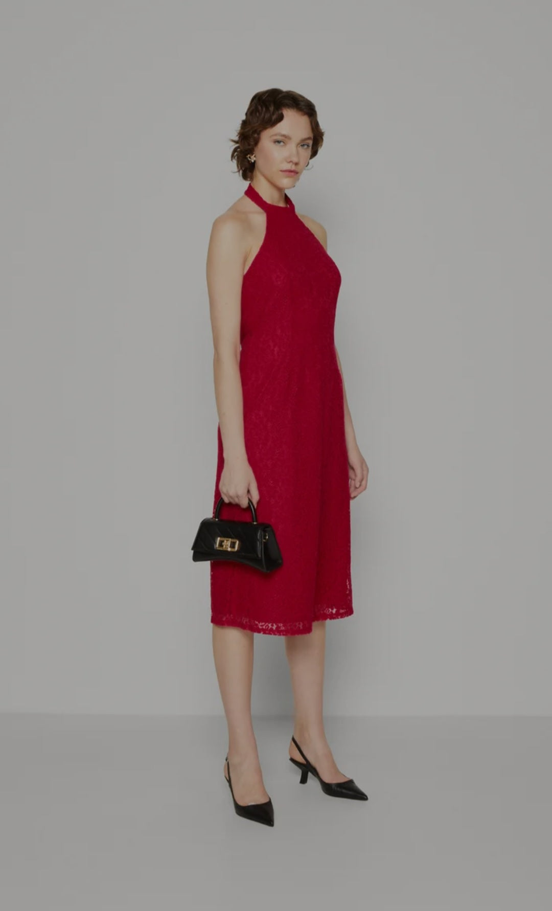 Rochie din material țesut cu decolteu halter și dantelă ONLY pentru femei
