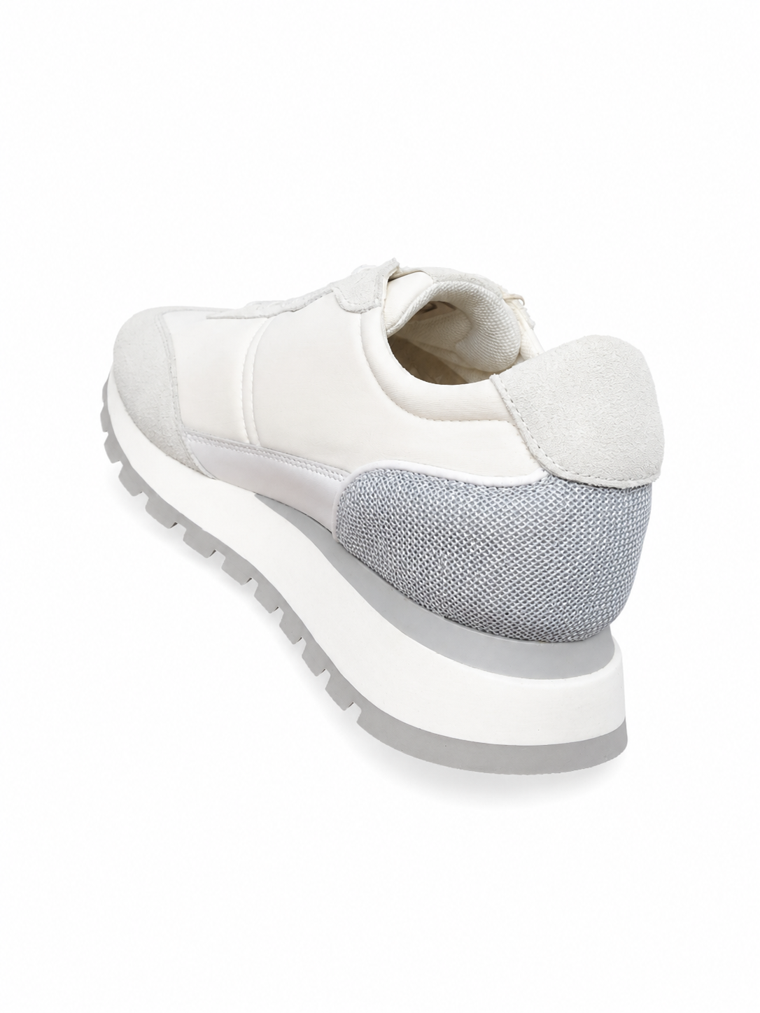 Pantofi Sport Damă din Piele Naturală și Material Textil, Crem-Alb cu Detalii Gri, Talpă Groasă