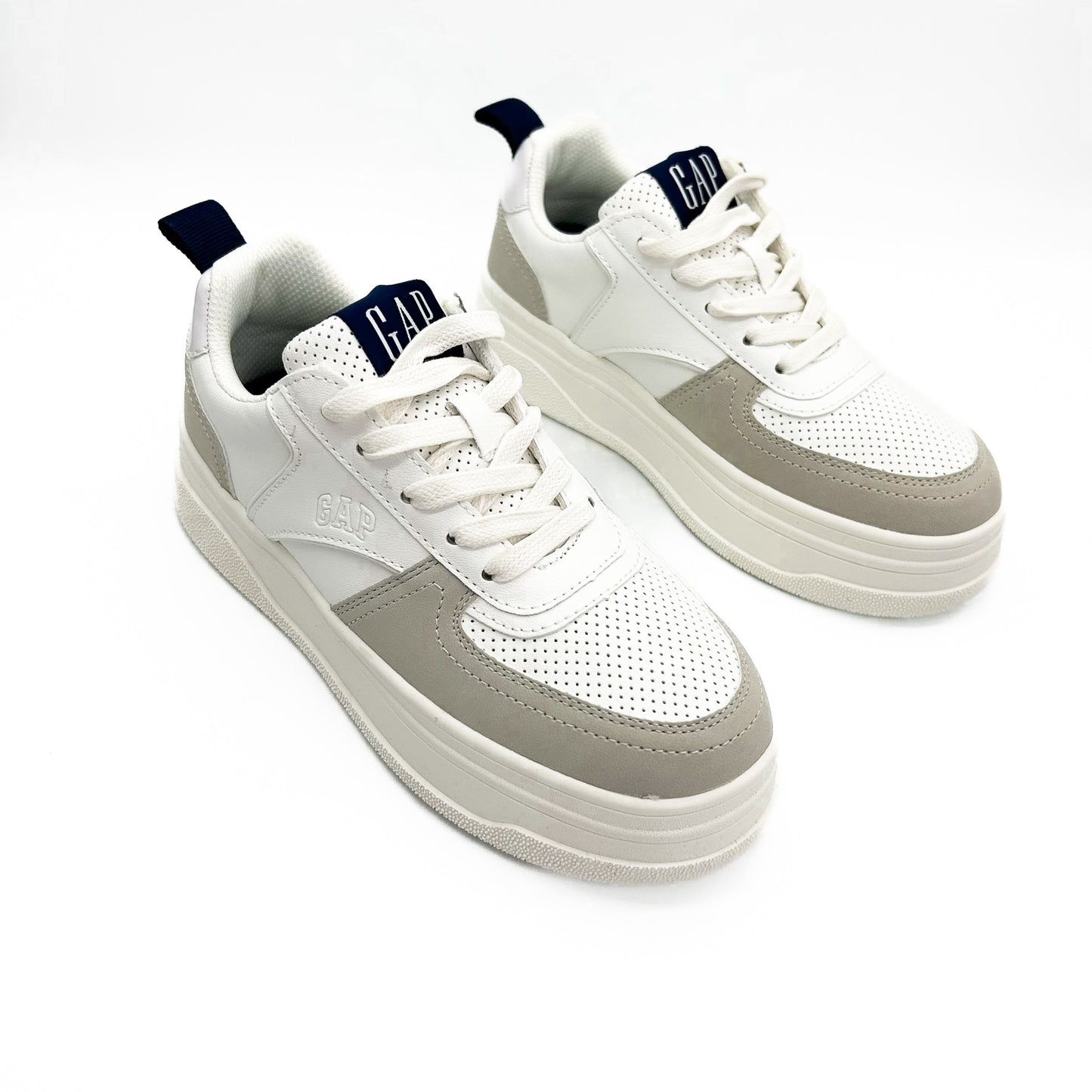 Sneakers GAP Platform Albi cu Detalii Gri și Bleumarin
