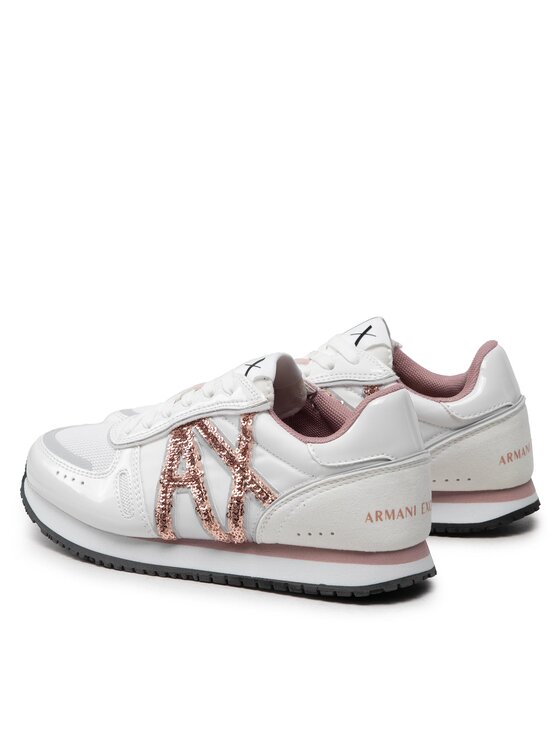 Sneakers Armani Exchange Albi Damă cu Detalii Roz Metalizat